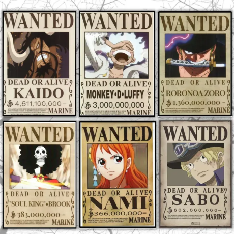 New Updated One Piece Anime Bounty Poster 6pc Set, Anime Poster