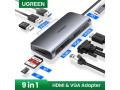 Ugreen 9 in1 USB-C To 3*USB 3.0 A+HDMI+VGA+RJ45 Gigabit+SD/TF+PD Converter