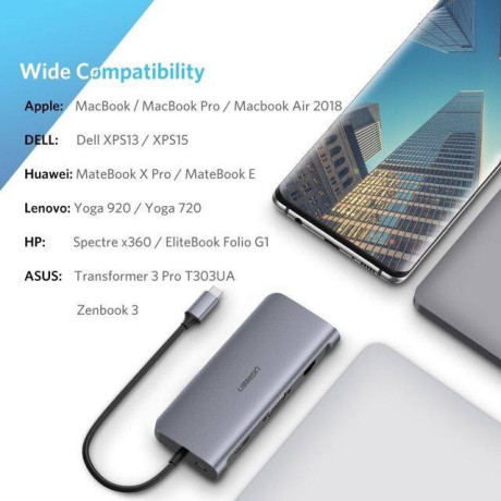 Ugreen 9 in1 USB-C To 3*USB 3.0 A+HDMI+VGA+RJ45 Gigabit+SD/TF+PD Converter