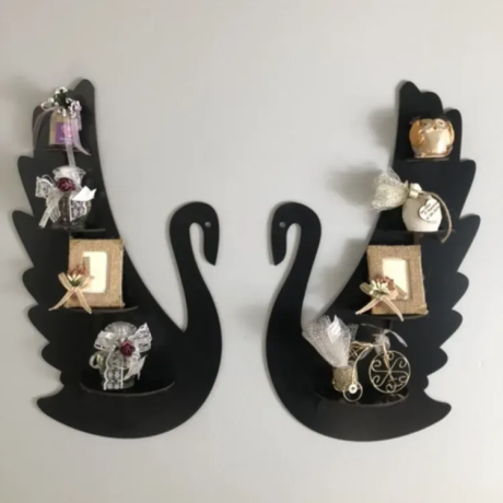 2 Pcs Swan Wall Mounted Shelf Multi level Showcase in Black