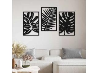 3pc Leaf Wooden Canvas Wall Art Decor Sculpture Decorative Home Décor Large 3Ft