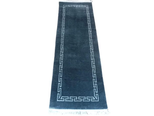 Traditional Nepalese Grey Blue Rug - 60 Knots Quality, 61cm x 182cm