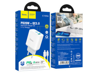 C105A Stage dual port PD20W+QC3.0 charger set(Type-C to Type-C)(EU)