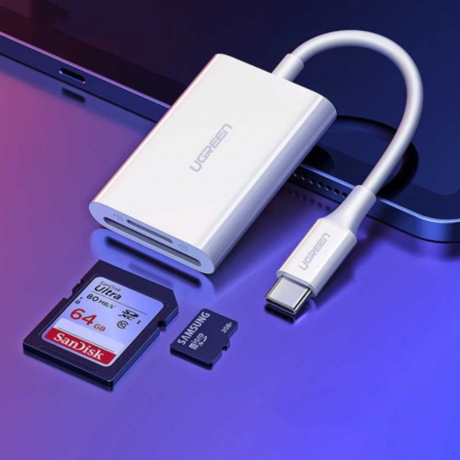 Ugreen Memory Card Reader OTG SD 4.0 / Micro SD (TF) 4.0 (UHS-II, UHS-2 - 280 MBps) to USB Type C 3.2 Gen 1 White