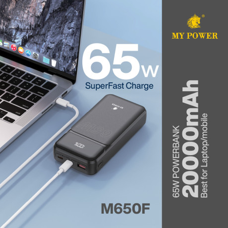 MyPower Laptop PowerBank 20000mah | Portable Powerbank | 65 Watt PowerBank |Fast Charging| Double Type c Port| Type c Input And Output