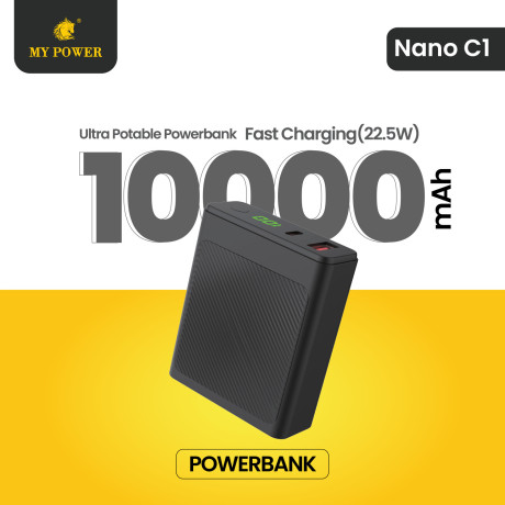 MYPower 10000mah Small Size Portable Fast Charging PD Q.C 3.0 22.5w| Digital display|Pocket Power Bank |Type C Output Input| USB Output | Dual Output | fastcharging Support| Nanoc1