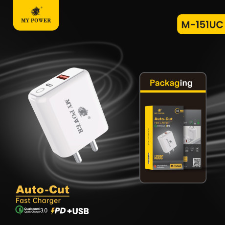 MY Power 18Watt AutoCut Charger With Pd Function And USB Output M151UC Fast Charging Adapter