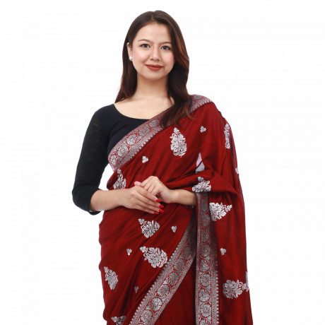 Women's Vichitra Silk Saree With Blouse Piece
