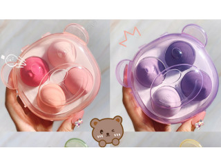 Makeup Sponge with Bear Storage Case (4 pcs, Pink/Purple) Brand: Mamaearth