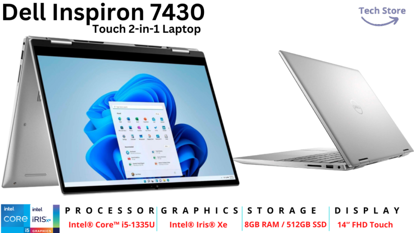 DELL INSPIRON 14 7430 CORE I5 13TH GEN / 8GB RAM / 512GB SSD / 14" 360 TOUCHSCREEN FHD DISPLAY