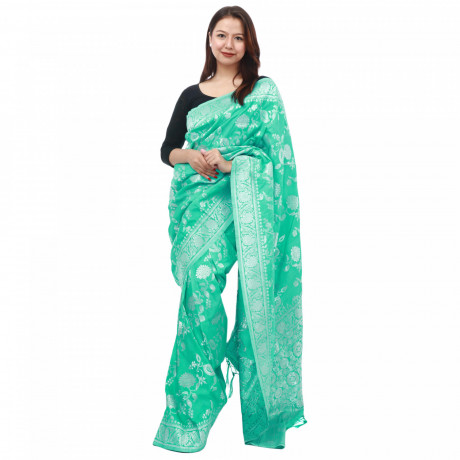 Women's Foil Printed Dola Silk Saree With Unstiched Blouse Piece