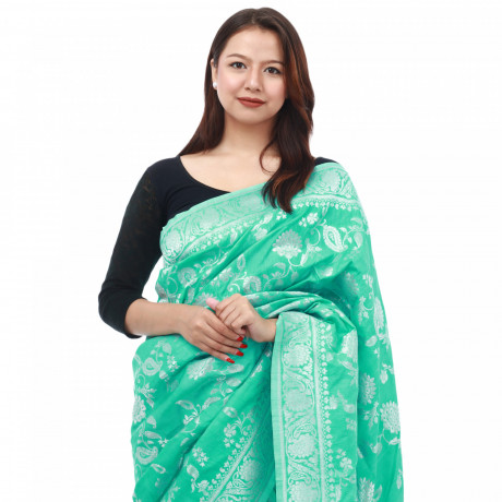 Women's Foil Printed Dola Silk Saree With Unstiched Blouse Piece