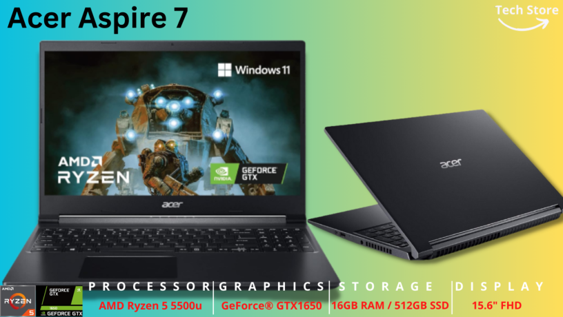 Acer Aspire 7 | Ryzen 5 5500U | GTX1650 4GB |16GB RAM | 512GB SSD | 15.6″ FHD Laptop